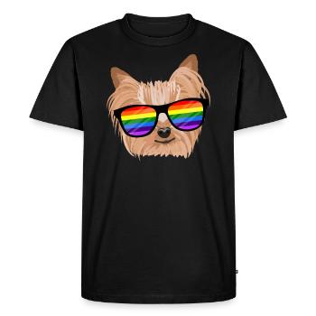 LGBTQ Yorkie chien arc-en-ciel lunettes cadeau - T-shirt Premium bio Homme - noir - Devant - Nico (187cm)