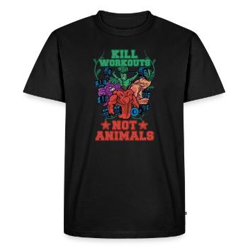 Tuer les séances d’entraînement Pas les animaux Drôle Végétalien - T-shirt Premium bio Homme - noir - Devant - Nico (187cm)