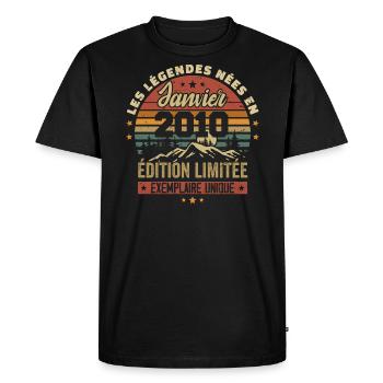 Légendaire depuis Janvier 2010 Vintage Cadeau 2010 - T-shirt Premium bio Homme - noir - Devant - Nico (187cm)