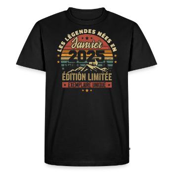 Légendaire depuis Janvier 2025 Vintage Cadeau 2025 - T-shirt Premium bio Homme - noir - Devant - Nico (187cm)