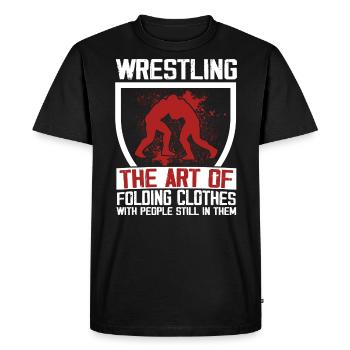 Wrestling the art of folding clothes - T-shirt Premium bio Homme - noir - Devant - Nico (187cm)