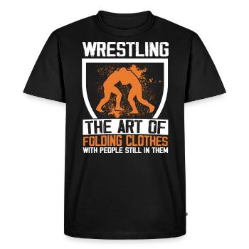 Wrestling the art of folding clothes - T-shirt Premium bio Homme - noir - Devant - Nico (187cm)