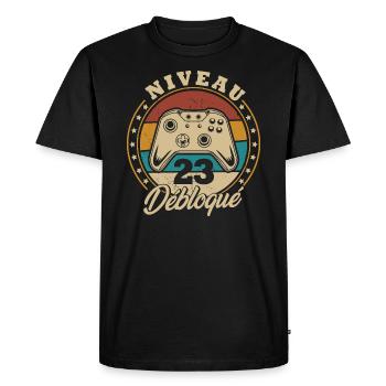 Niveau 23 débloque - T-shirt Premium bio Homme - noir - Devant - Nico (187cm)