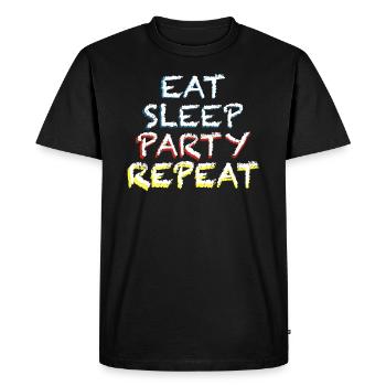 Manger, dormir, faire la fête, répéter | Amis - T-shirt Premium bio Homme - noir - Devant - Nico (187cm)