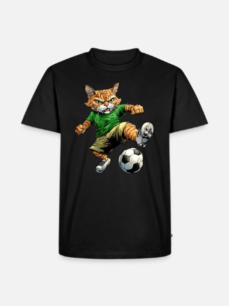 Katze Fussball grün - Männer Premium Bio T-Shirt - Schwarz