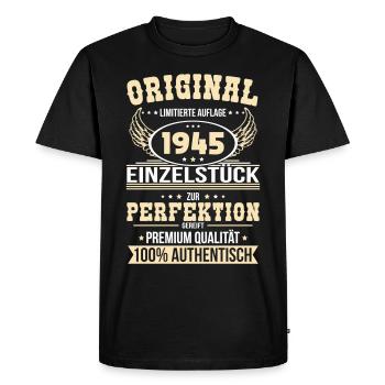 80e anniversaire - Pièce unique originale de 1945 - T-shirt Premium bio Homme - noir - Devant - Nico (187cm)