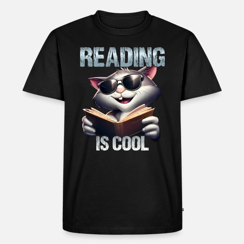 Reading is cool Katze - Männer Premium Bio T-Shirt - Schwarz