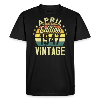 Vintage April 1947 - Birthday Gift 1947 - Men's Premium Organic T-Shirt - black - Front - Nico (187cm)