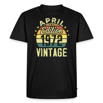 Millésime Avril 1972 - Cadeau Anniversaire 1972 - T-shirt Premium bio Homme - noir - Devant - Nico (187cm)