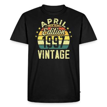 Millésime Avril 1997 - Cadeau Anniversaire 1997 - T-shirt Premium bio Homme - noir - Devant - Nico (187cm)
