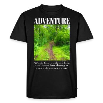 Adventure - Forest path in summer - Experience nature - Men's Premium Organic T-Shirt - black - Front - Nico (187cm)