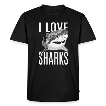 J'aime les requins - T-shirt Premium bio Homme - noir - Devant - Nico (187cm)
