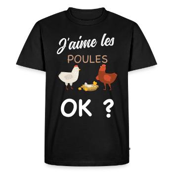 J'aime les poules OK Passion Ferme Elevage - T-shirt Premium bio Homme - noir - Devant - Nico (187cm)