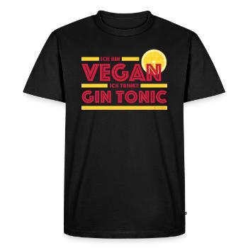 Je suis végétalien, je bois du | Citron - T-shirt Premium bio Homme - noir - Devant - Nico (187cm)