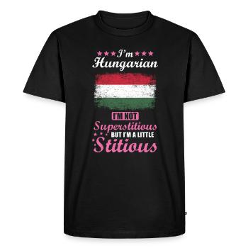 Hungarian Mrs. Superstitious Stitious - Men's Premium Organic T-Shirt - black - Front - Nico (187cm)
