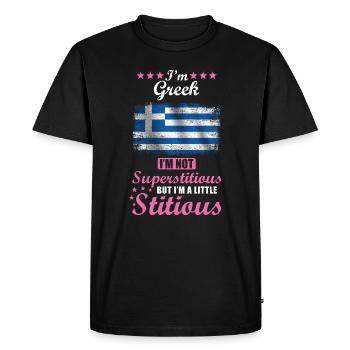 Femme grecque Superstitieuse Stitious - T-shirt Premium bio Homme - noir - Devant - Nico (187cm)