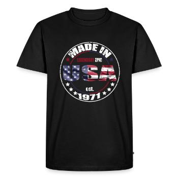 Dicton d’anniversaire né aux États-Unis en 1971 - T-shirt Premium bio Homme - noir - Devant - Nico (187cm)