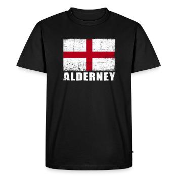 Alderney Flag Grunge Alderney Flag - Men's Premium Organic T-Shirt - black - Front - Nico (187cm)