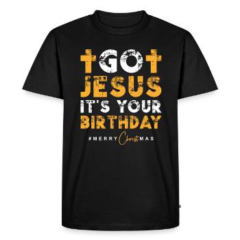 Allez Jésus c’est votre anniversaire - T-shirt Premium bio Homme - noir - Devant - Nico (187cm)
