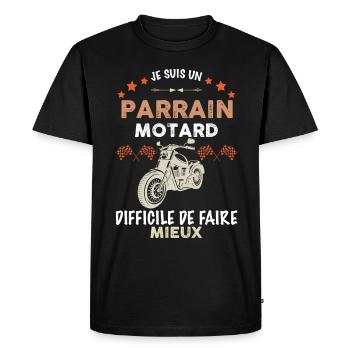 Parrain Motard Humour Moto Homme Famille - T-shirt Premium bio Homme - noir - Devant - Nico (187cm)