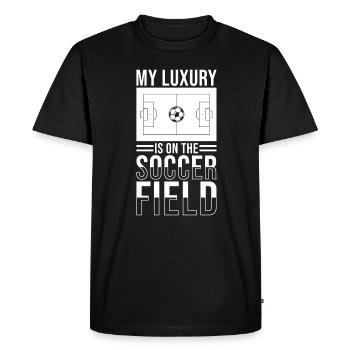 Footballeur de football disant terrain de football - T-shirt Premium bio Homme - noir - Devant - Nico (187cm)