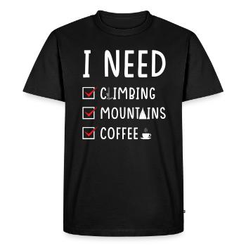 Climbing Mountains Coffee - Men's Premium Organic T-Shirt - black - Front - Nico (187cm)