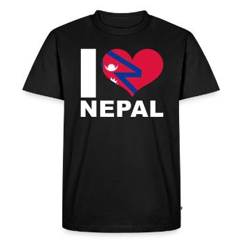 J’adore le drapeau du cœur du Népal - T-shirt Premium bio Homme - noir - Devant - Nico (187cm)
