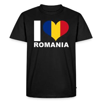 I love Romania heart flag Romania - Men's Premium Organic T-Shirt - black - Front - Nico (187cm)