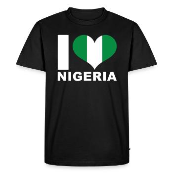 J’aime le drapeau du cœur du Nigeria - T-shirt Premium bio Homme - noir - Devant - Nico (187cm)