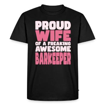 Fière épouse d’un sacré bon barman - T-shirt Premium bio Homme - noir - Devant - Nico (187cm)