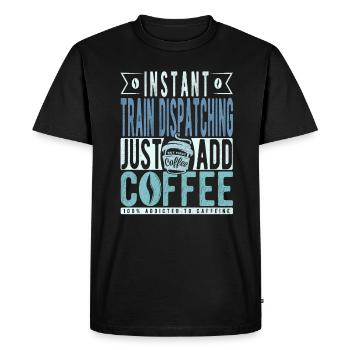 Train shipping coffee saying - Men's Premium Organic T-Shirt - black - Front - Nico (187cm)