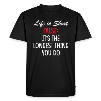 La vie est courte citation - T-shirt Premium bio Homme - noir - Devant - Nico (187cm)