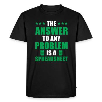 La réponse à chaque problème est une table - T-shirt Premium bio Homme - noir - Devant - Nico (187cm)