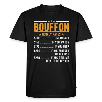 Salaire horaire Bouffon - T-shirt Premium bio Homme - noir - Devant - Nico (187cm)