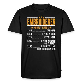 Salaire horaire autocollant - T-shirt Premium bio Homme - noir - Devant - Nico (187cm)