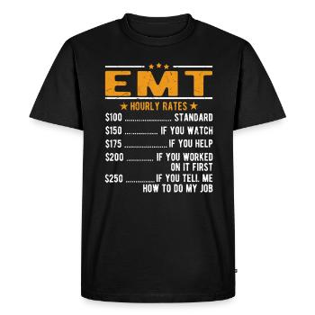 Salaire horaire EMT - T-shirt Premium bio Homme - noir - Devant - Nico (187cm)