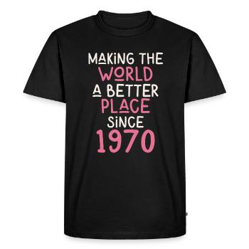 Making the World a better place since 1970 - Men's Premium Organic T-Shirt - black - Front - Nico (187cm)