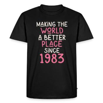 Rendre le monde meilleur depuis 1983 - T-shirt Premium bio Homme - noir - Devant - Nico (187cm)