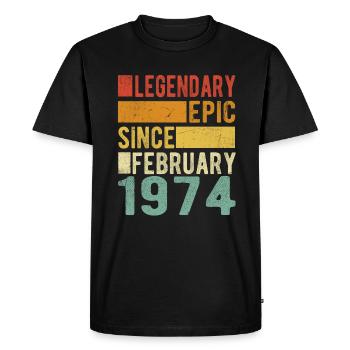Anniversaire février 1974 Épopée légendaire - T-shirt Premium bio Homme - noir - Devant - Nico (187cm)