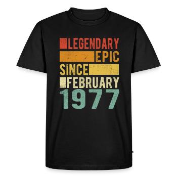 Anniversaire Février 1977 Épopée légendaire - T-shirt Premium bio Homme - noir - Devant - Nico (187cm)