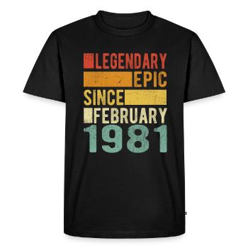 Anniversaire février 1981 Épopée légendaire - T-shirt Premium bio Homme - noir - Devant - Nico (187cm)