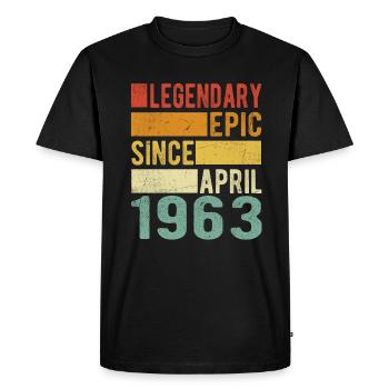 Anniversaire avril 1963 Épopée légendaire - T-shirt Premium bio Homme - noir - Devant - Nico (187cm)