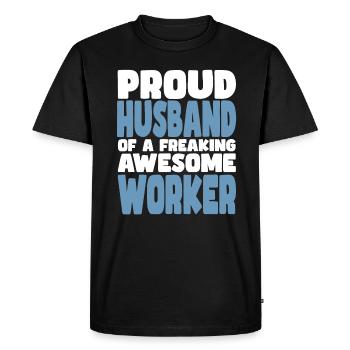 Fière épouse d’un sacré bon ouvrier - T-shirt Premium bio Homme - noir - Devant - Nico (187cm)