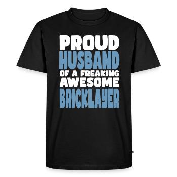 Fière épouse d’un sacré bon maçon - T-shirt Premium bio Homme - noir - Devant - Nico (187cm)