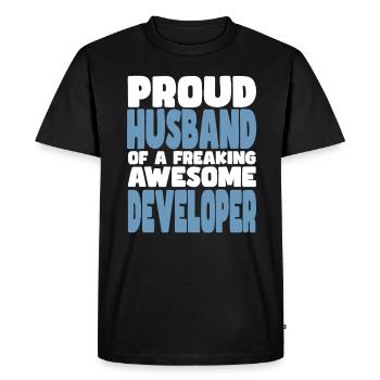 Fière épouse d’un sacré bon - T-shirt Premium bio Homme - noir - Devant - Nico (187cm)