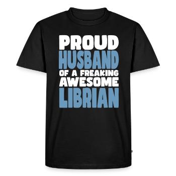 Fière épouse d’un sacré bon bibliothécaire - T-shirt Premium bio Homme - noir - Devant - Nico (187cm)