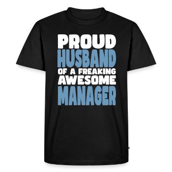 Fière épouse d’un sacré bon manager - T-shirt Premium bio Homme - noir - Devant - Nico (187cm)