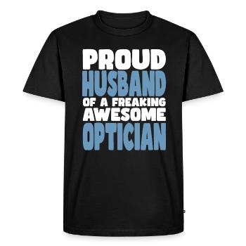 Fière épouse d’un sacré bon opticien - T-shirt Premium bio Homme - noir - Devant - Nico (187cm)
