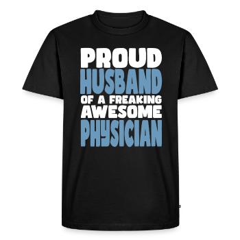 Fière épouse d’un sacré bon docteur - T-shirt Premium bio Homme - noir - Devant - Nico (187cm)