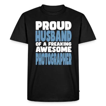 Fière épouse d’un sacré bon photographe - T-shirt Premium bio Homme - noir - Devant - Nico (187cm)
